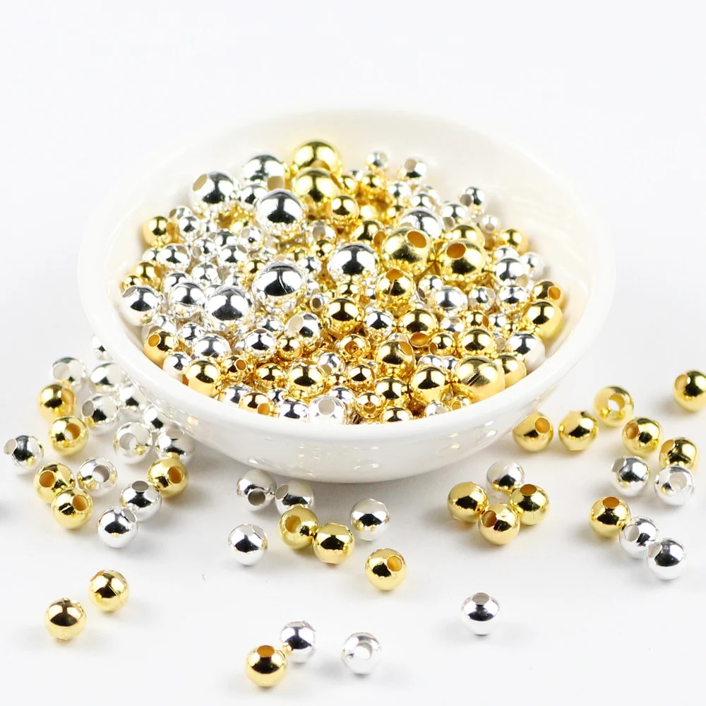 JHNBY-Perles Rondes en Métal Plaqué Or de 2/3/4/5/6/8mm, Espacement en Fer, pour Bijoux, Bracelets, Collier, Accessoires de Bricolage