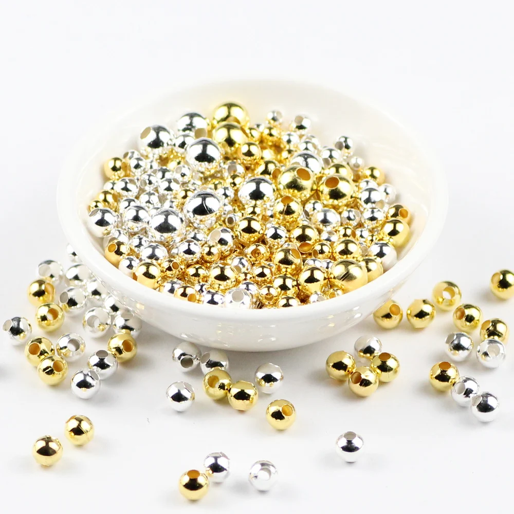 200Pcs 14K Gold Spacer Beads, 2/3/4/5/6/8mm Round Loose Beads for Jewelry  Making, Small Smooth Beads Ball Beads Seamless Bead for DIY Bracelet  Jewelry