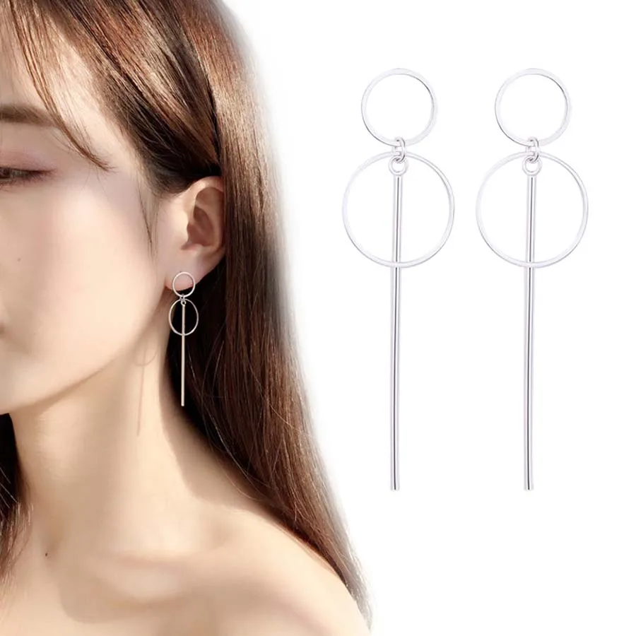 

Pendientes Mujer Moda 2018 Fashion Jewelry Silver Long Korean Earrings Boucle d'oreille Femme Brincos BTS Earrings For Women