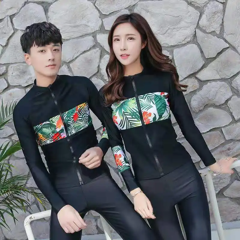 

Women Long Sleeve Rash Guard UPF 50+ UV Sun Protection Zip Front Swimsuit Shirt Tops & Bottoms Full Bathing Suit Match Couples