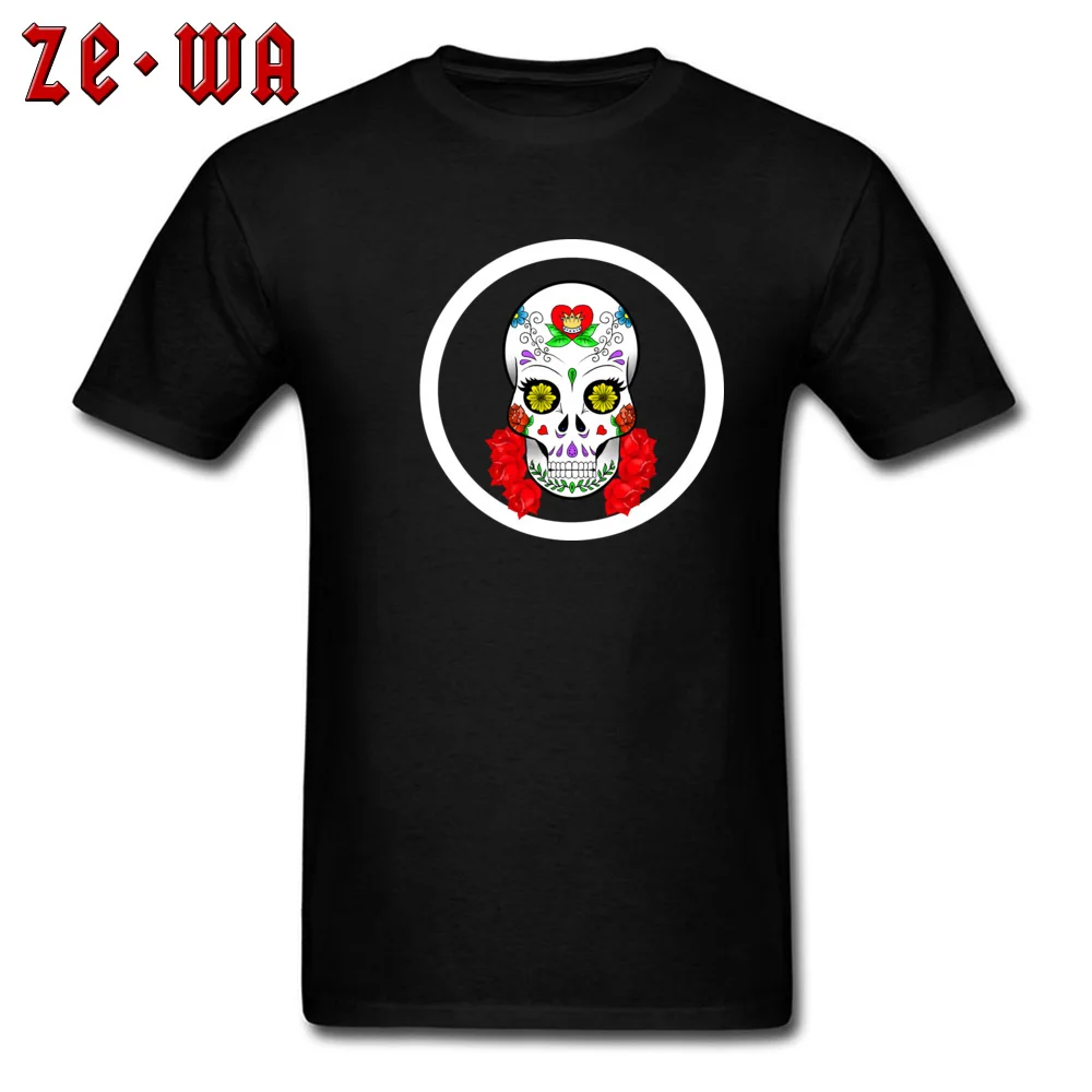 Candy Skull Mens High Quality Customized Tees O Neck NEW YEAR DAY All Cotton T-shirts Street Short Sleeve Top T-shirts Candy Skull black