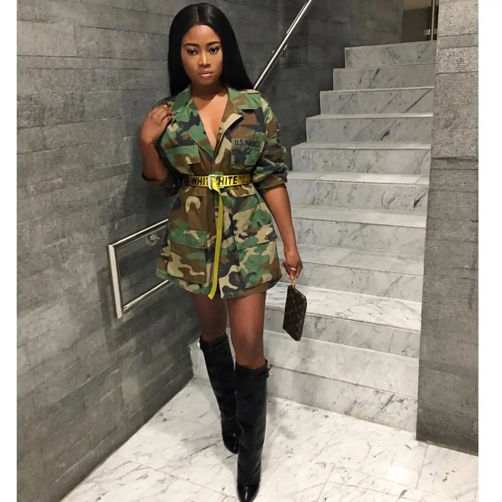 

Women's Green Camouflage long Sleeve Coat Blaser Women Blazers
