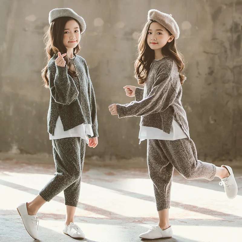 

2019 New Autumn Winter Baby Two Pieces Set Girls Suit Kid Knit Set Children Top and Pants Kids Clothes Suit Casual Fashion,#5301