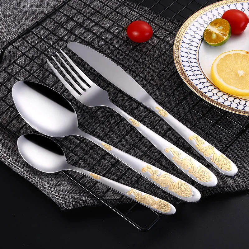 

24pcs Stainless Steel Flatware Sets Gold Plated Cutlery Set Tableware Silverware Dinner Fork Spoon Knife Drop Shipping
