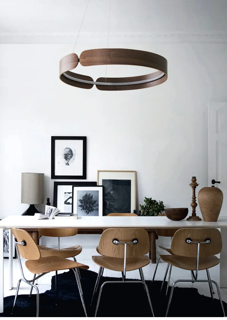 Nordic Wood Circle Design Dining Room Pendant Lights Creative Living Room Bar Restaurant Led Hanging Light Fixtures