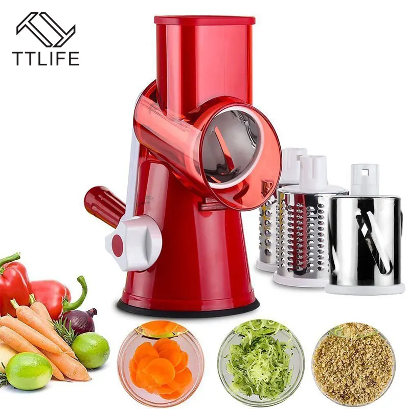 

TTLIFE Manual Vegetable Cutter Round Mandoline Slicer Potato Carrot Cutter Cheese Grater Stainless Steel Blades Kitchen Tool