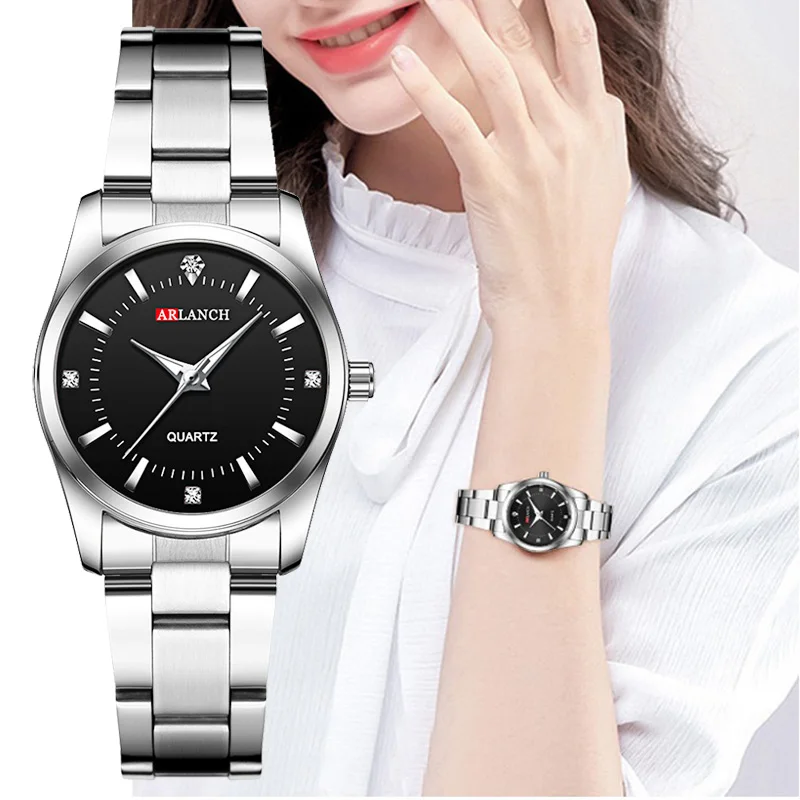 Женские маленькие часы-браслет из серебристой нержавеющей стали женские черные часы женские хрустальные модельные кварцевые наручные часы вода montre femme