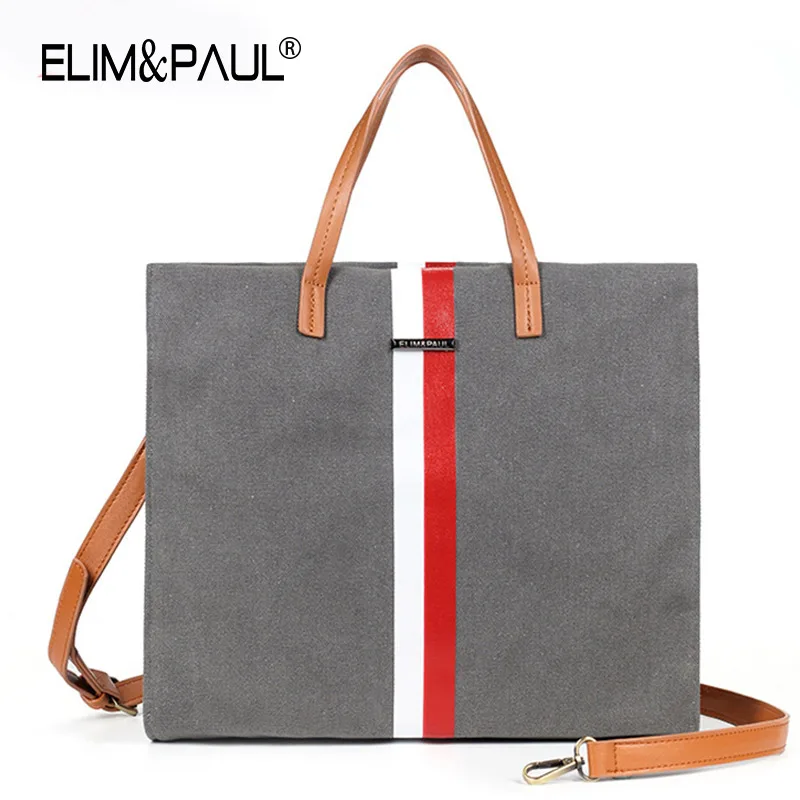 ELIM&PAUL Striped Canvas Casual Tote Bags Summer Beach Handbag Bags Designer Handbags High ...