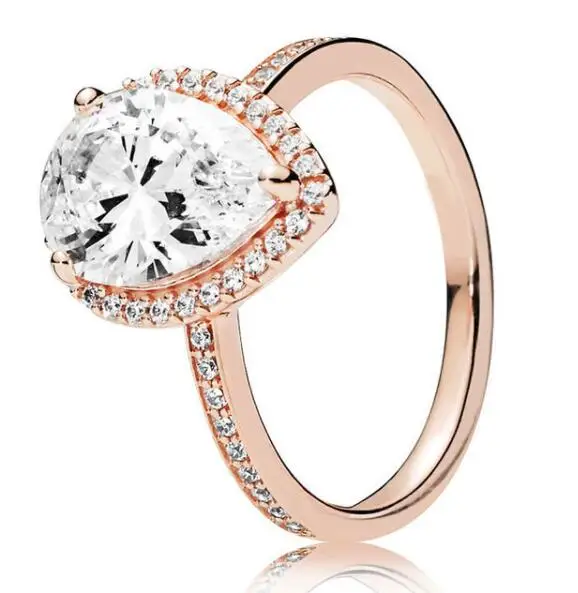 

Authentic 925 Sterling Silver Pandora Ring Rose Radiant Large Teardrop Crystal Rings For Women Wedding Party Gift Jewelry