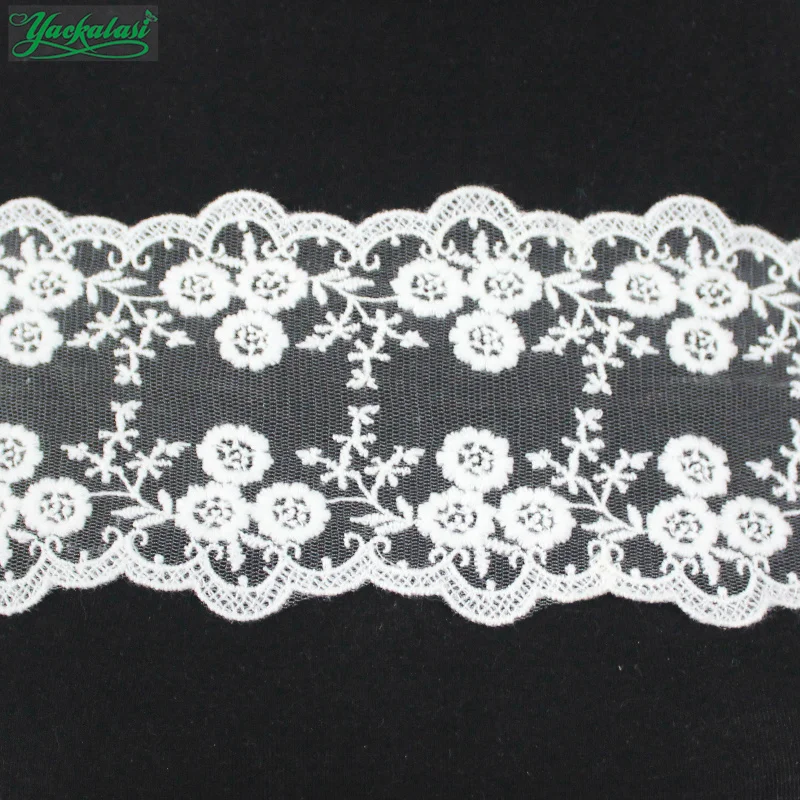 

YACKALASI 10 Yds/Lot 3D Floral Lace Cotton Lace Double Sides Embroidered Flower Applique Lace Sewing Trims Milky White 11.0CM