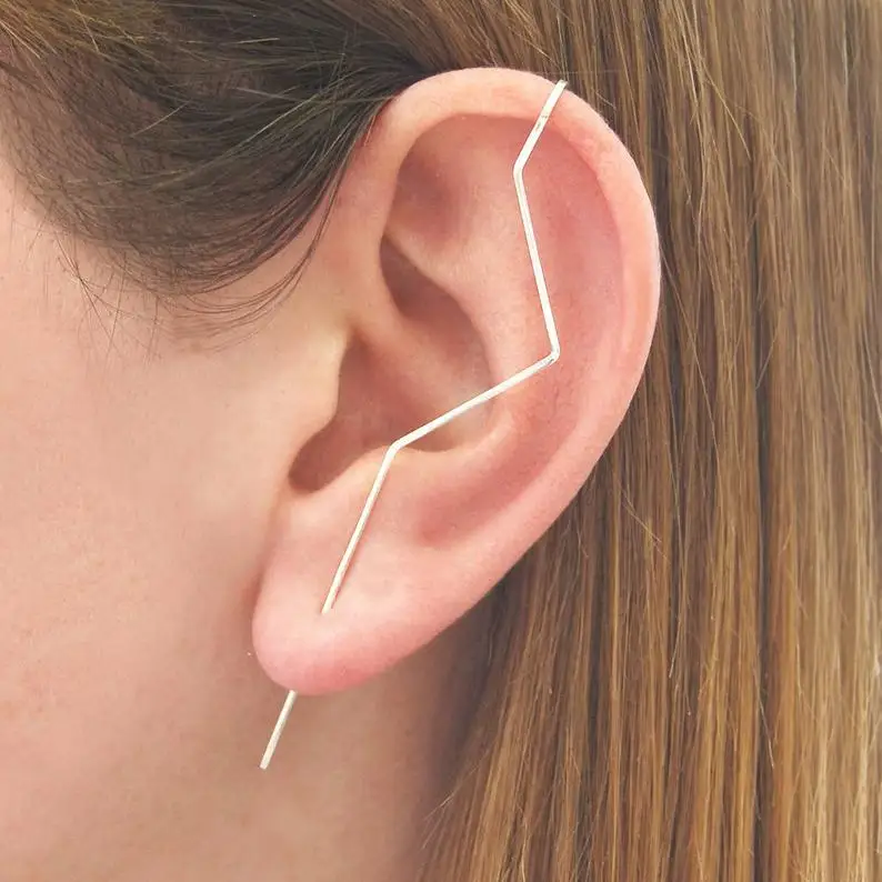 

Handmade Silver Zig Zag Ear Cuff 925 Silver Climber Earrings Ear Sweep Dainty earring Diagonal Earring Jewelry Women Fashion