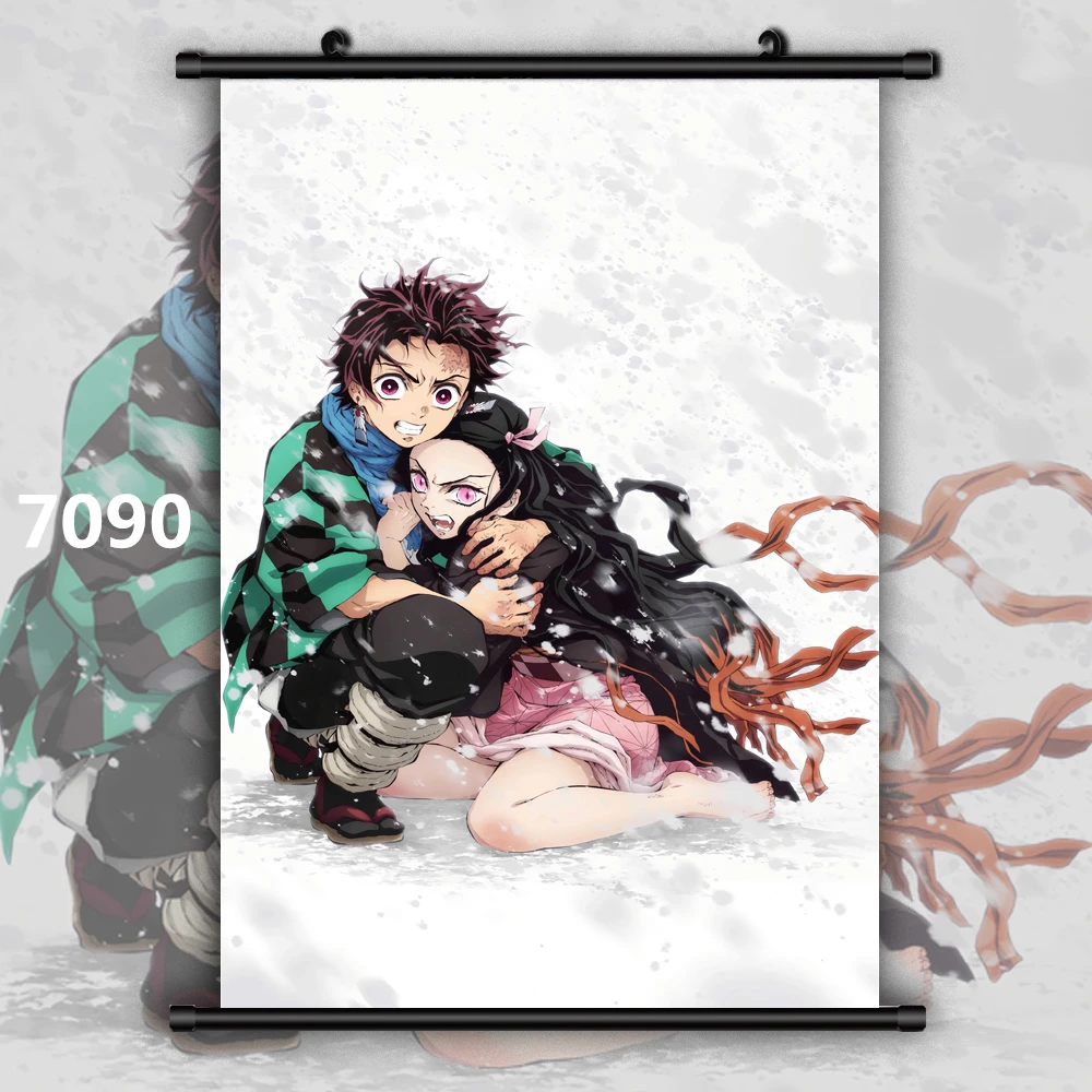 Убийца демона: Kimetsu no Yaiba Tanjirou Nezuko Аниме Манга настенный плакат свиток - Цвет: 7090