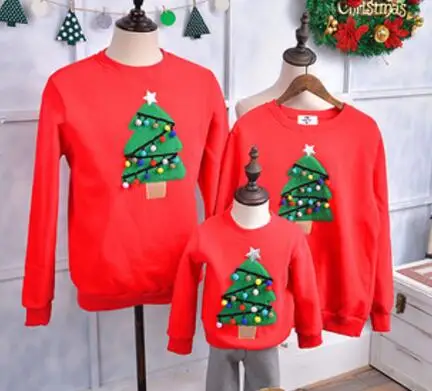 Christmas Clothes Mom Dad Kids Santa Claus Long Sleeve Hoodie Pullover Sweatshirt Jumper Family Matching Warm Autumn Casual Tops - Color: Red