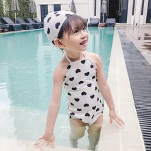 Летний детский купальник для девочки с принтом сердца, белый купальник, повседневная одежда для девочек