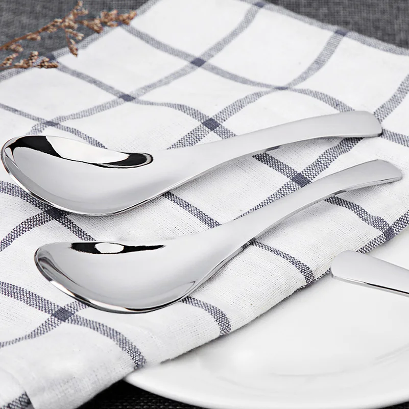 

4 piece bend handle Stainless Steel Mirror Spoon Polishing Salad Spoon Curried Rice Soup Hot sale Mixing Soup Scoop ladle