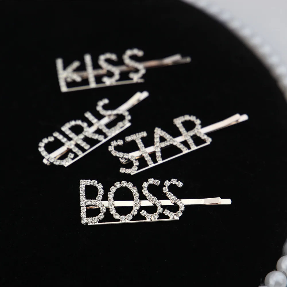 

New Fashion Sweet Full Zircon English Letter Hairpin Korean Simple Hollow Rhinestone Words Clip Hair Accessories Women Headwear