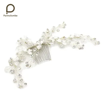 

Parmalambe Handmade Hair Jewelry Silver Delicate Wedding Hair Combs Rhinestone Crystal Bridal Headpieces Bridal Accessories