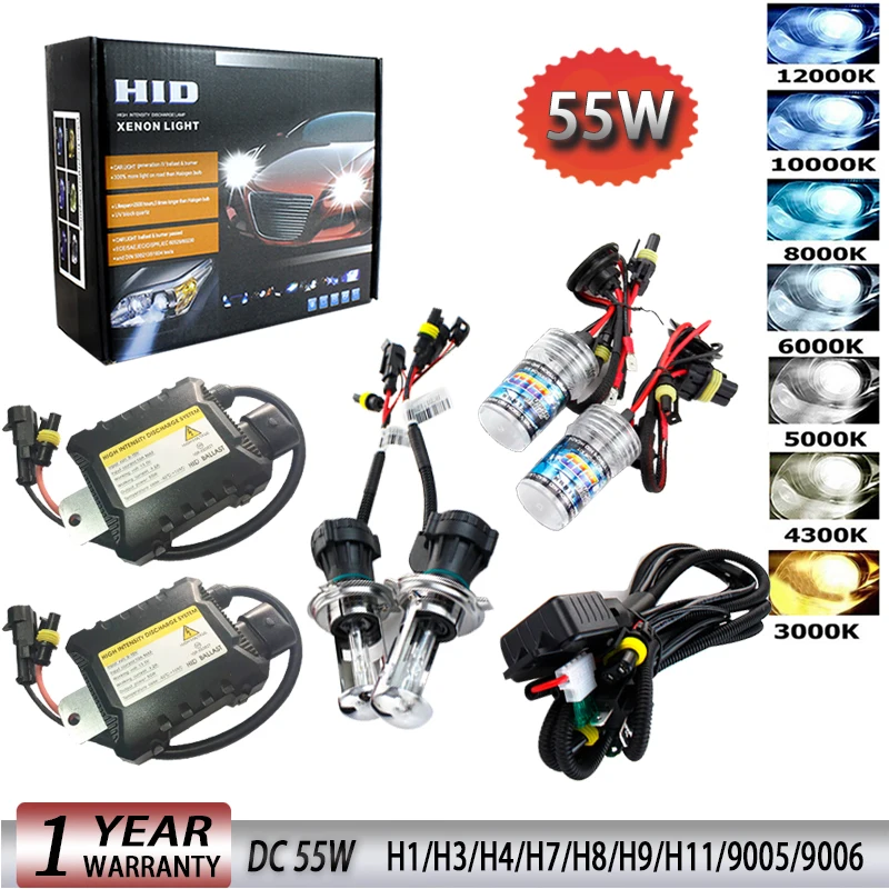 DC 55Вт Hid Xenon комплект H1 H3 H4 H8 H7 H11 9005 9006 880/1 H13 автомобильный светильник источник 3000K 4300k 6000k 8000k 12000K головной светильник лампы