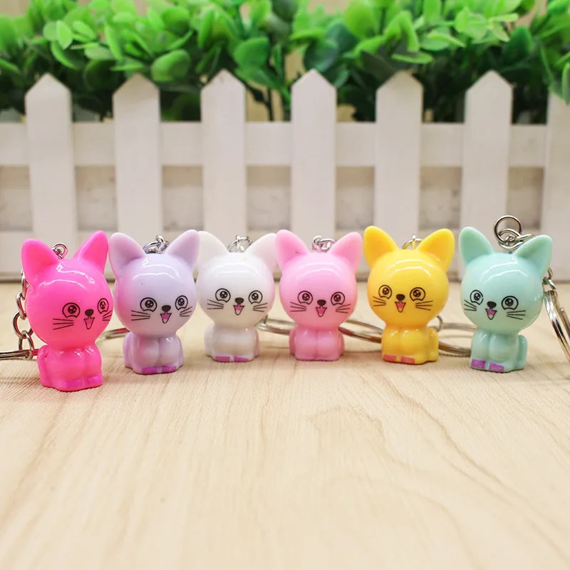 

Resin Personality Creative Pendant Color Kitten Cute Cat Keychain Stereo Doll Craft Gift Key Chain Keyring 60pcs/lot