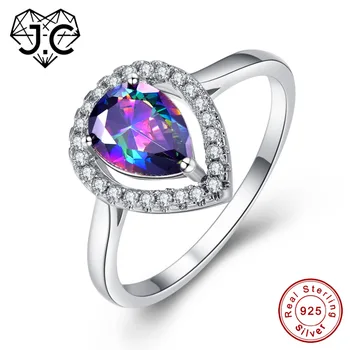 

J.C Charm Water Drop Rainbow Blue White Topaz 925 Sterling Silver Ring Size 6 7 8 9 Attractive Women Wedding Party Fine Jewelry