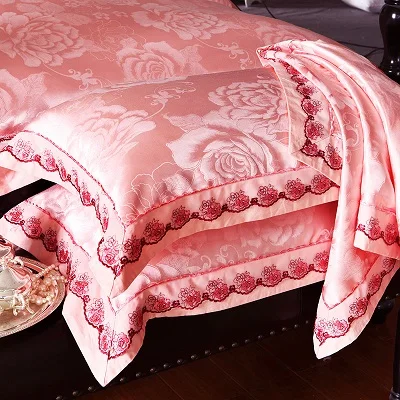 White Silver Color Jacquard Luxury Bedding sets 4/6 Pcs Queen/King size lace cotton Stain Bed set Bed linen Duvet cover pillow 116