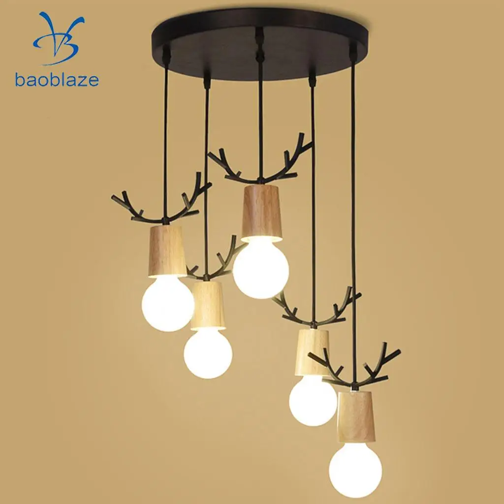  Nordic Style Wood Antler Chandelier / Wall Iron Pendant Lamp Sconce Dining Living Room Aisle Hotel