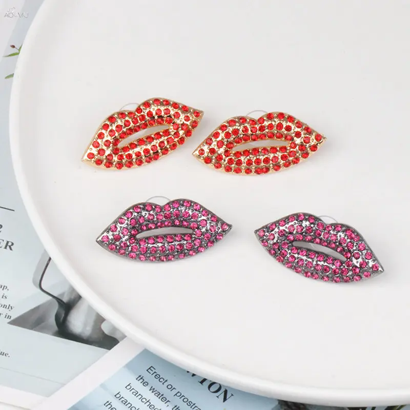 

AOMU Korea Sexy Red Lips Stud Earring For Women Girls Exaggeration Fashion Ear Accessories Gift Crystal Earring Jewelry Set