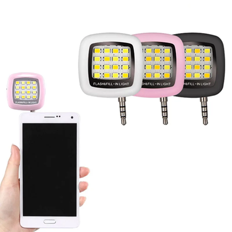 

High Quality Mini LED Fill Light Portable 16 Spotlight Selfie Flash Lights 3.5mm Jack Plug for iPhone Android Smart Phones