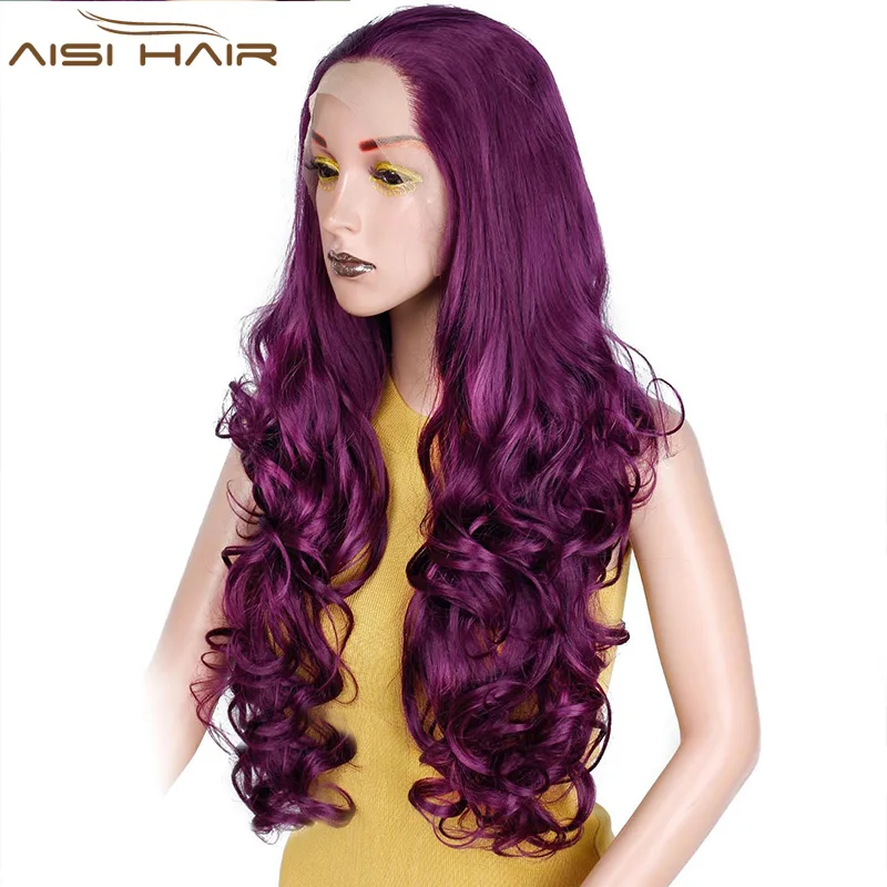 Free Part Long Purple Wavy Glueless Synthetic Lace Front Wigs Lace Wig For Black /White Women can Cosplay Wave Pink Brown Wigs Free Part Long Purple Wavy Glueless Synthetic Lace Front Wigs Lace Wig For Black /White Women can Cosplay Wave Pink Brown Wigs