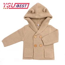Зимний свитер с рисунком для маленьких девочек, кардиган с ушками, вязаные куртки с капюшоном для новорожденных мальчиков, Осеннее Детское пальто с длинными рукавами