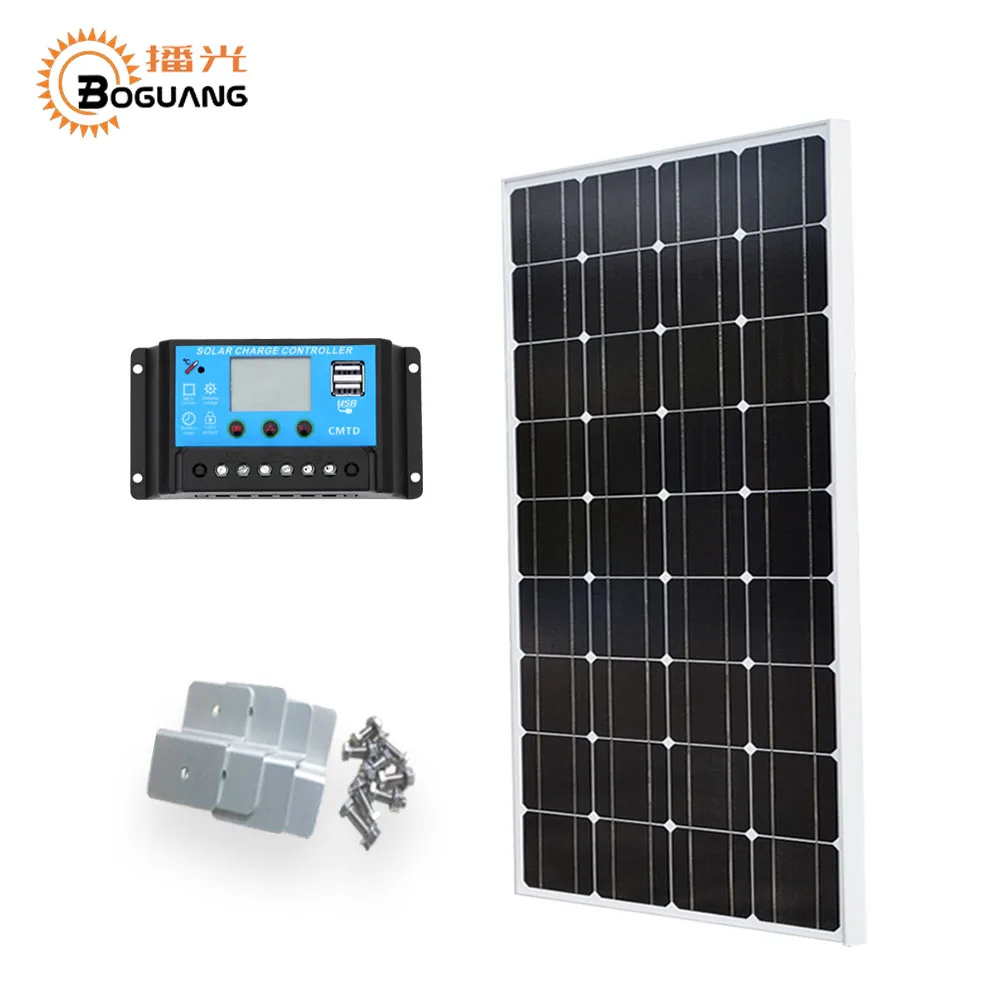 

Boguang 100W Solar Panel 12v/24v/10A Controller Monocrystalline Silicon Cell Photovoltaic Module Bracket For Battery Light Power