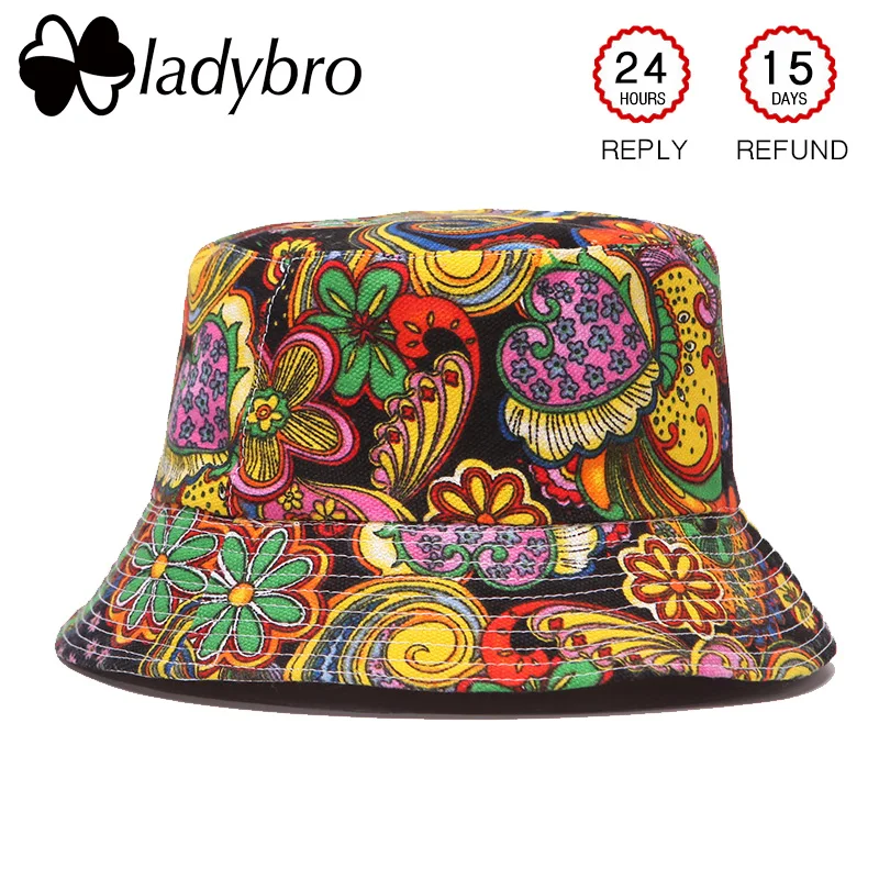 Ladybro الخريف المرأة قبعة الرجال قبعة بحافة شقة أعلى سيدة قبعة الشمس الذكور الزهور كاب الإناث الصيف قبعة بتصميم هيب هوب بوب الفاتحة فام
