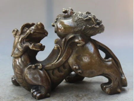 

RHS0114 9" Marked China Folk Bronze FengShui Wealth Guardian beast PiXiu BaiCai Statue