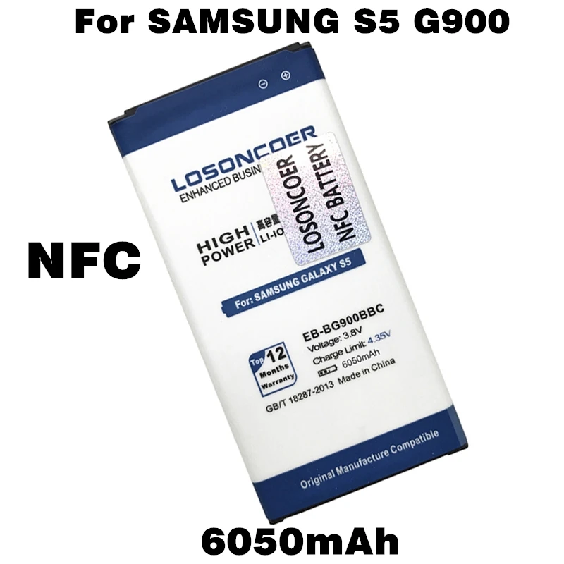 

LOSONCOER 6050mAh EB-BG900BBE NFC for Samsung GALAXY S5 NFC Battery GT I9600 SM-G900 I9605 SM-G900F With NFC