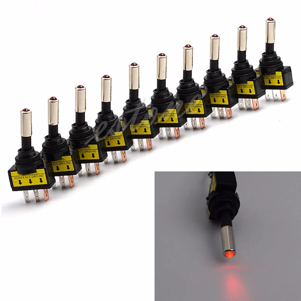 

10Pcs 12V 20A Car Auto Red LED Light Toggle Rocker Switch 3Pin SPST ON/OFF