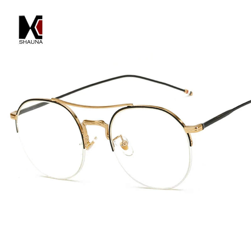 

SHAUNA Classic Hand Made Half Metal Frame Women Round Glasses Vintage Men Clear Lens Eyeglasses Frame