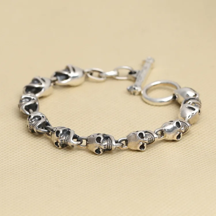 

Wholesale Ornaments In S925 Sterling Silver Silver men's Trumpet Skeleton Connected Bracelet
