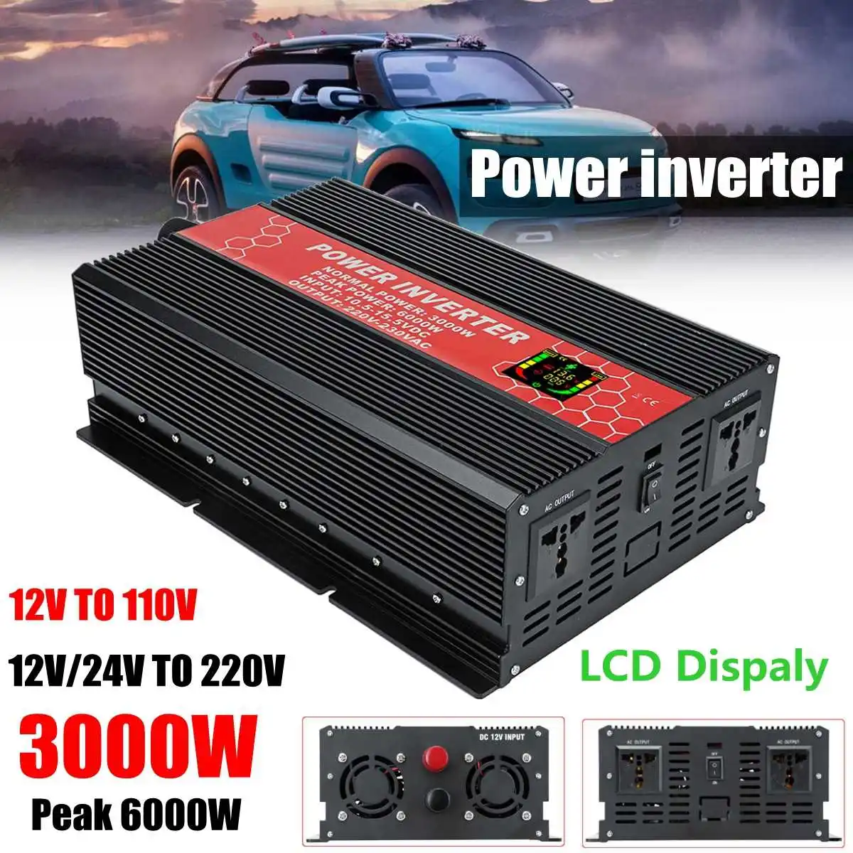 

6000W P eak- Modified Sine Wave Power Voltage transformer Inverter Power Inverter 12 to 110/220V Intelligent Screen Converte