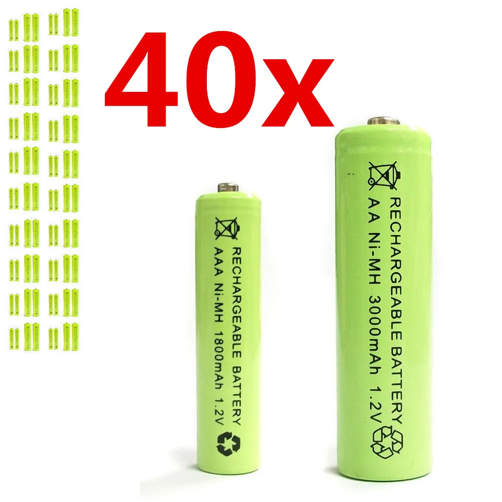 40 AAA 40 AA 1800mAh 3000mAh Ni MH rechargeable battery Solar Light MP3