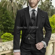 Классические Стиль черный Для мужчин Костюмы жениха Смокинги для женихов Для мужчин свадебные костюмы для выпускного индивидуальный заказ(куртка+ Брюки для девочек+ жилет+ галстук