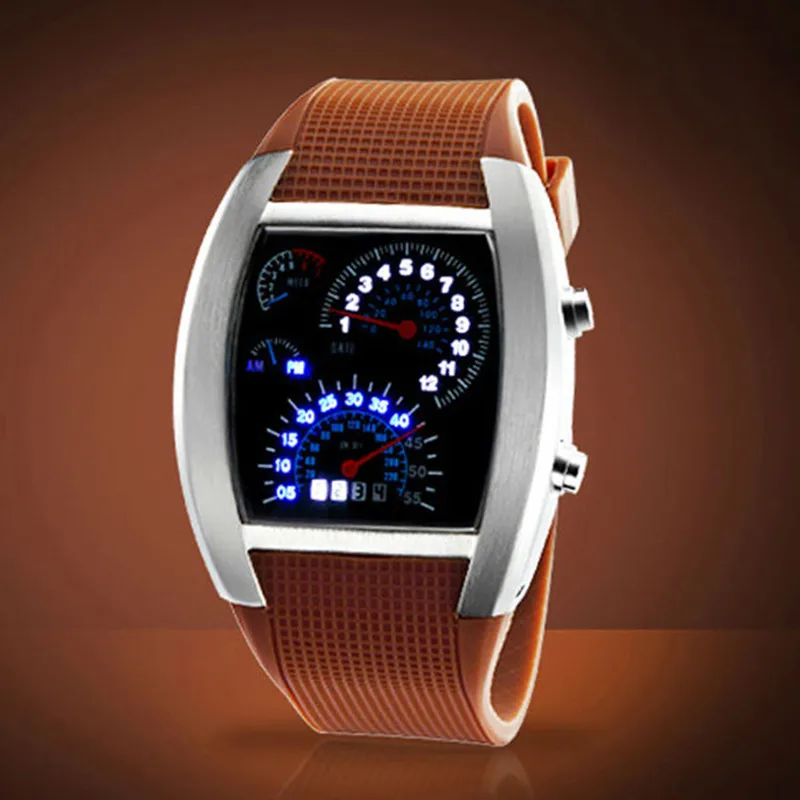AAA ووتش الرجال الأزياء الطيران نمط توربو clock Dial فلاش LED ووتش الرجال أفضل هدية سيارة متر الرقمية relogio masculino #0301