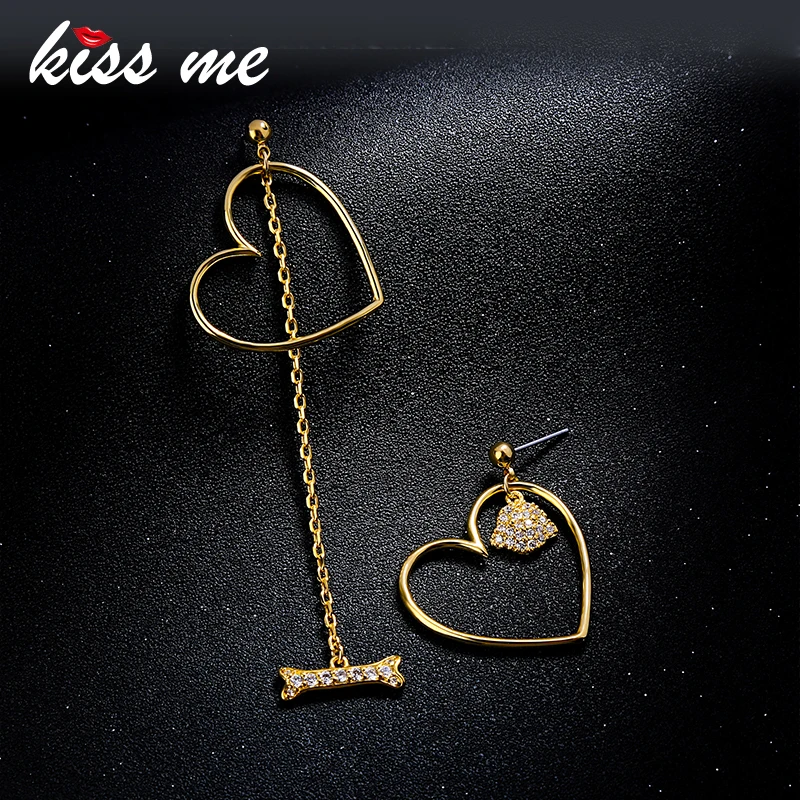 

KISS ME Lovely Heart Earrings Korean New Gold Color Copper Zircon Wedding Earrings for Women Luxury Brand Jewelry