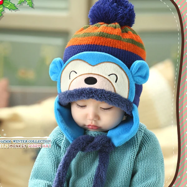 

Winter Beanie Cap Kids Infant Cartoon Monkey Crochet Earflap Hat Neck Warmer