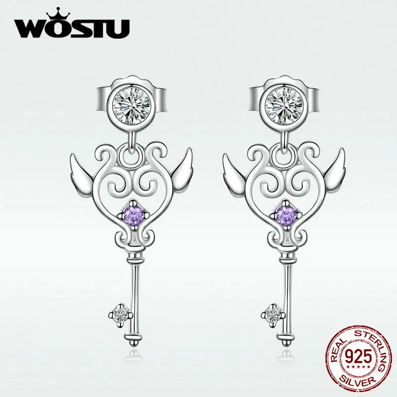 

WOSTU Hot Fashion 100% Real 925 Sterling Silver Drop Earrings Classic Heartslock Earrings Key Open Heart Jewelry BKE618