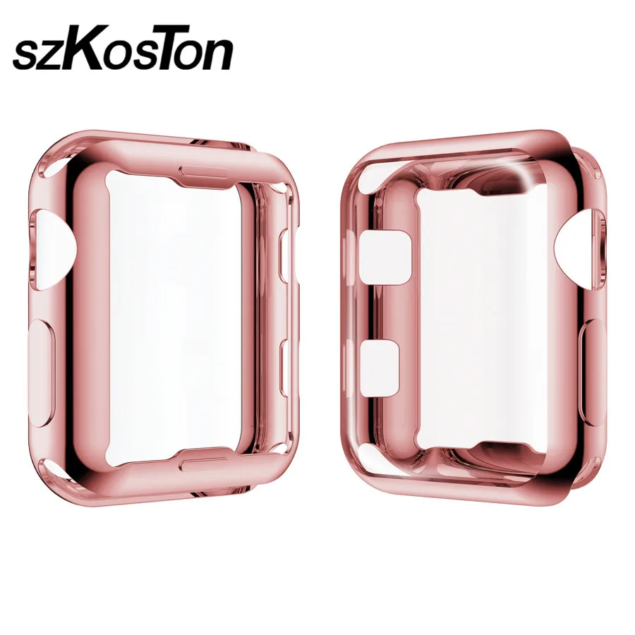 

Plating TPU Soft Bumper Case For iPhone Apple Watch Smart Watch Case 38MM 42MM Screen Protector Shell Series 2 3 Cover