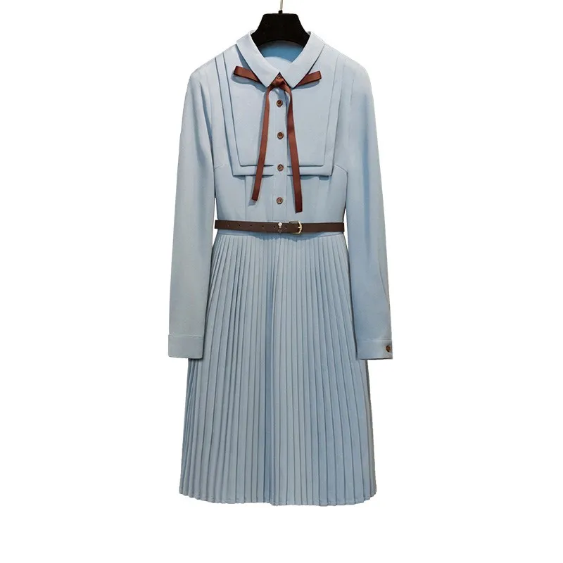 

2018 Bodycon Spring Dress Women Preppy Style Long Sleeve Casual Sky Blue Dresses Empire Knee-Length Solid Shirt Dress A-Line