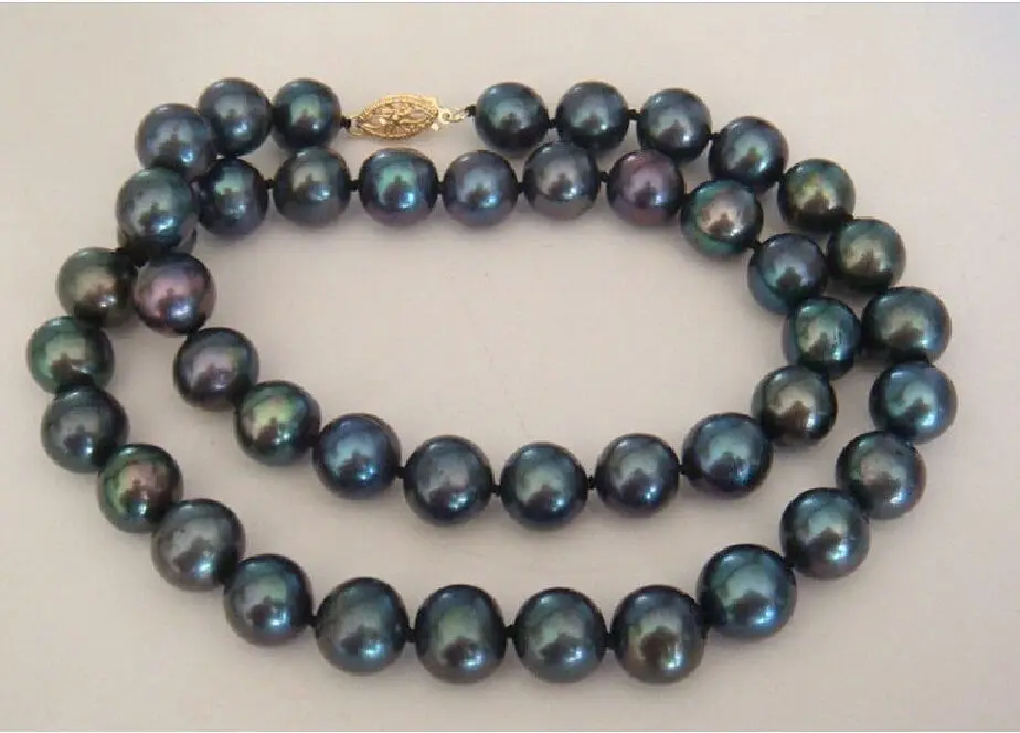 

natural AAA 10-11MM south sea black pearl necklace 18" 14KGP r a(5.18)