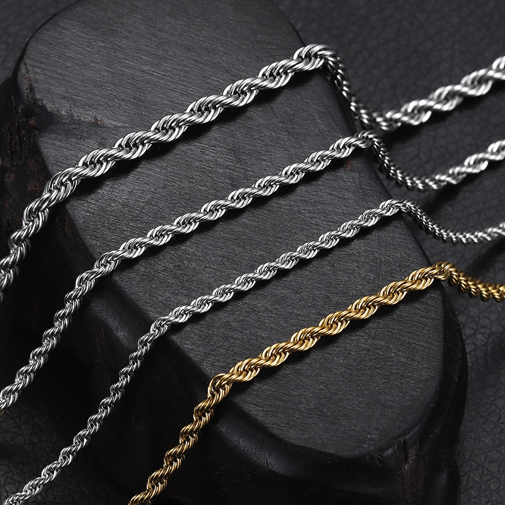 

Stainless Steel Finished Chains Necklace Twisted Rope Chain with Lobster Clasp Silver Gold Tone Jewelry DIY Accessories 2.4-4mm