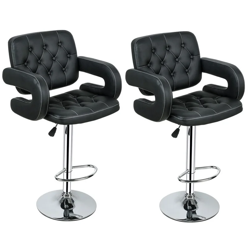 

2-Set PU Leather Swivel Bar Stools Adjustable Pub Chair High Quality Bar Stools Modern Bar Chairs HW55501BK