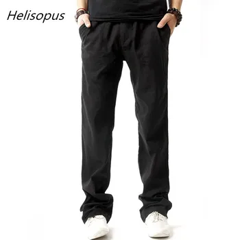 

Helisopus Men's Autumn Casual Pants Straight Trousers Solid Breathable Pants Plus Size Cotton Linen Trousers Pants Asian Size